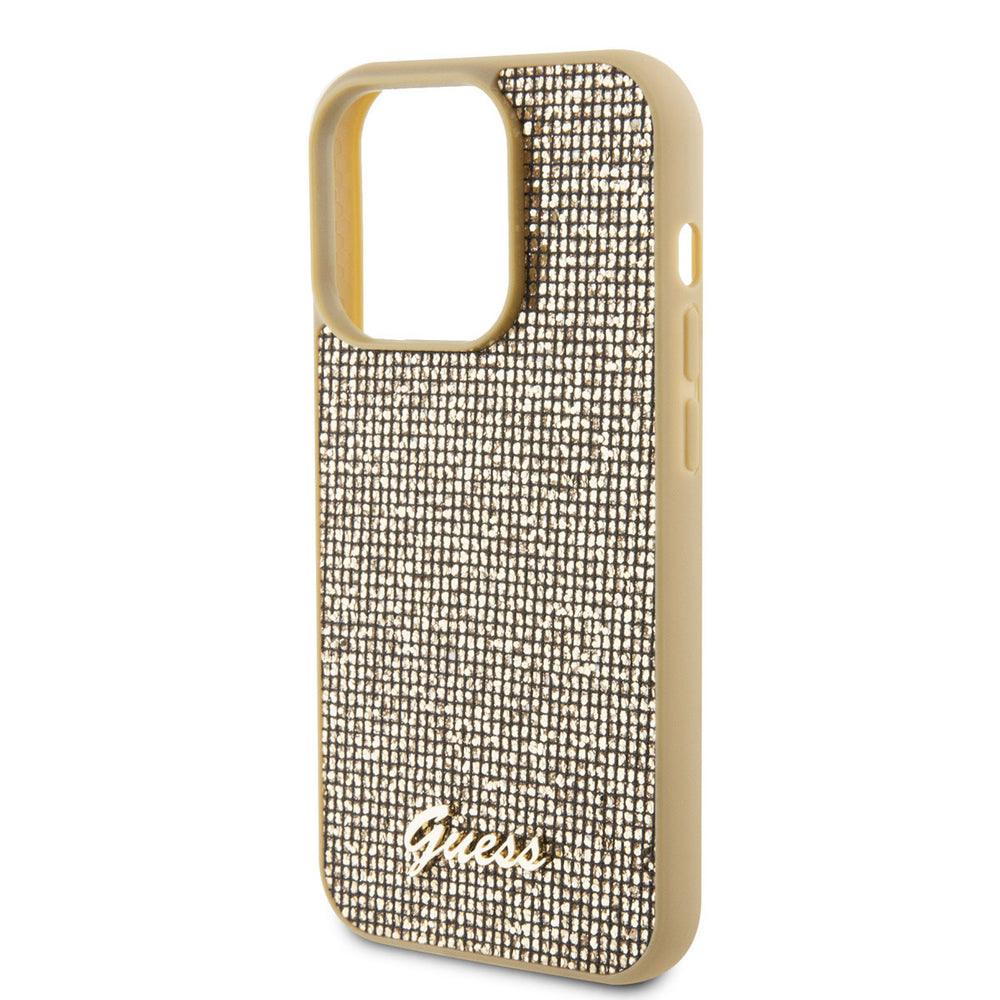 Guess iPhone 15 Pro Hardcase hoesje - Metal Script - Disco Goud-Hoesjes-Ilumina Benelux