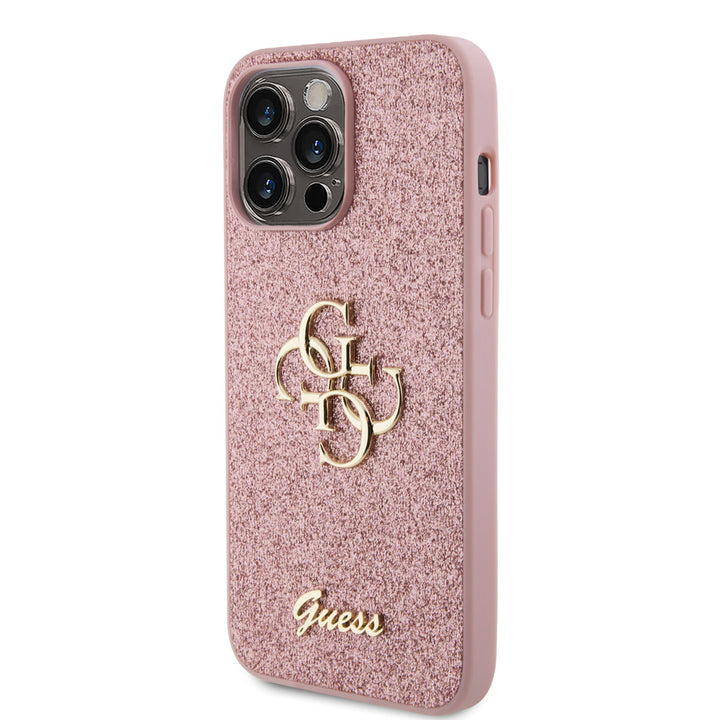 Guess iPhone 15 Pro Max Backcover hoesje - Big 4G - Fixed Glitter - Roze-Hoesjes-Ilumina Benelux