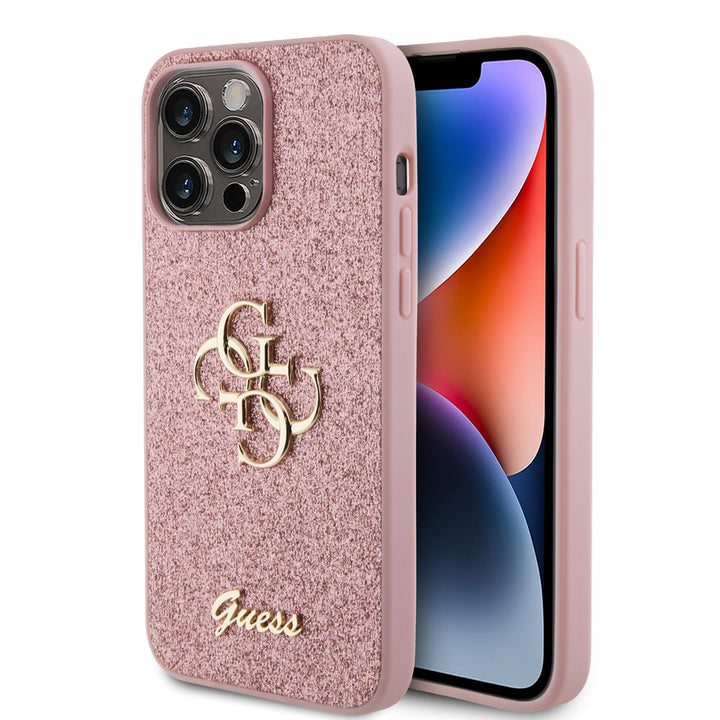 Guess iPhone 15 Pro Max Backcover hoesje - Big 4G - Fixed Glitter - Roze-Hoesjes-Ilumina Benelux