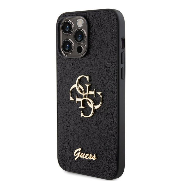 Guess iPhone 15 Pro Max Backcover hoesje - Big 4G - Fixed Glitter - Zwart-Hoesjes-Ilumina Benelux