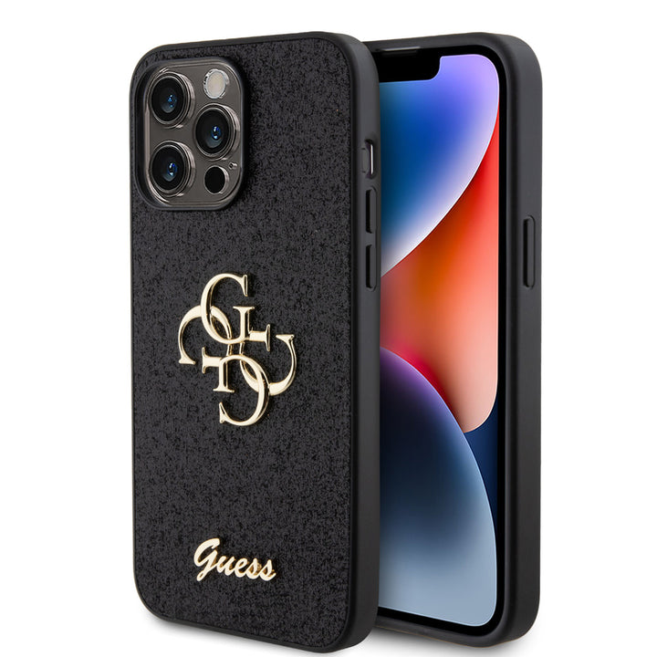 Guess iPhone 15 Pro Max Backcover hoesje - Big 4G - Fixed Glitter - Zwart-Hoesjes-Ilumina Benelux