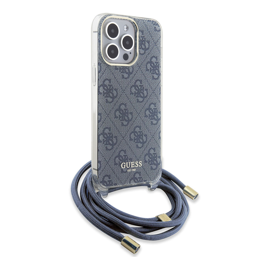 Guess iPhone 15 Pro Max Backcover hoesje Crossbody cord - 4G print - Blauw-Hoesjes-Ilumina Benelux