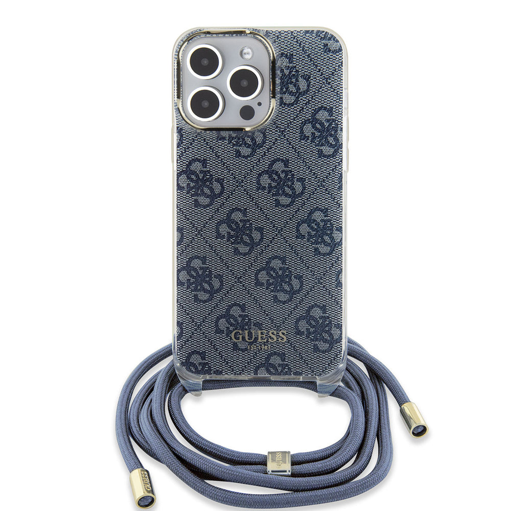 Guess iPhone 15 Pro Max Backcover hoesje Crossbody cord - 4G print - Blauw-Hoesjes-Ilumina Benelux