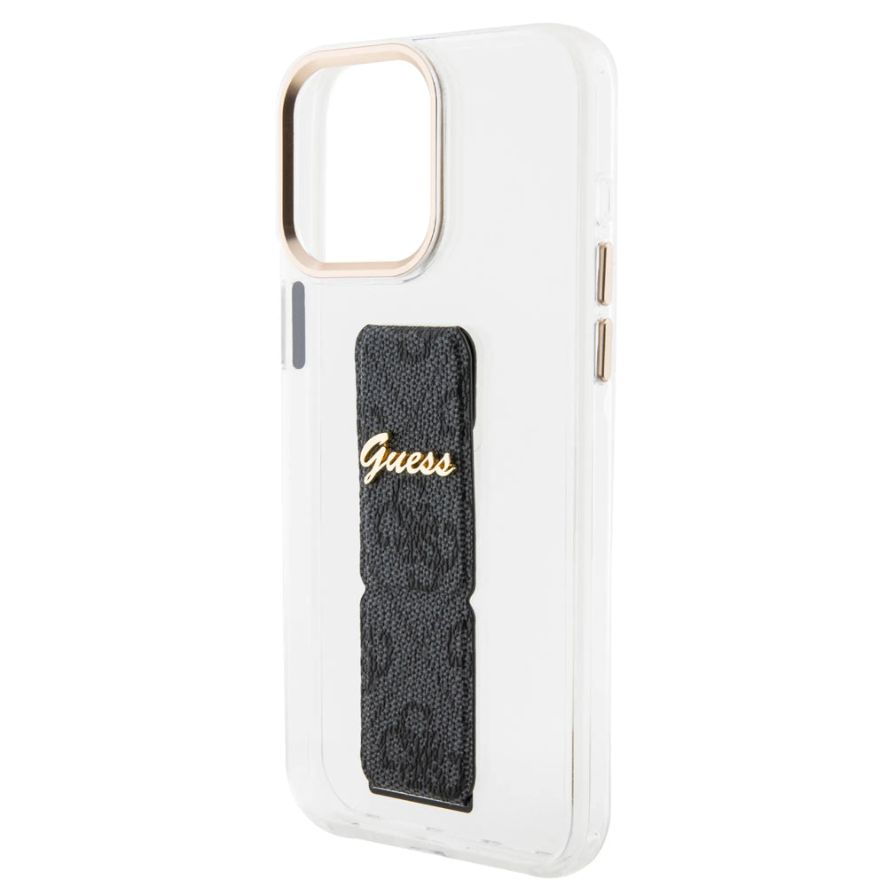 Guess iPhone 15 Pro Max Backcover hoesje - Gripstand - Clear Case - 4G Script Logo - Zwart-Hoesjes-Ilumina Benelux