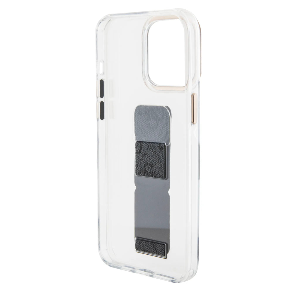 Guess iPhone 15 Pro Max Backcover hoesje - Gripstand - Clear Case - 4G Script Logo - Zwart-Hoesjes-Ilumina Benelux