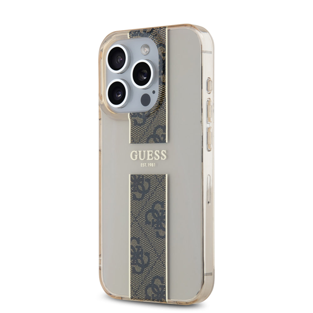 Guess iPhone 15 Pro Max Backcover hoesje IML 4G Stripe - Bruin-Hoesjes-Ilumina Benelux