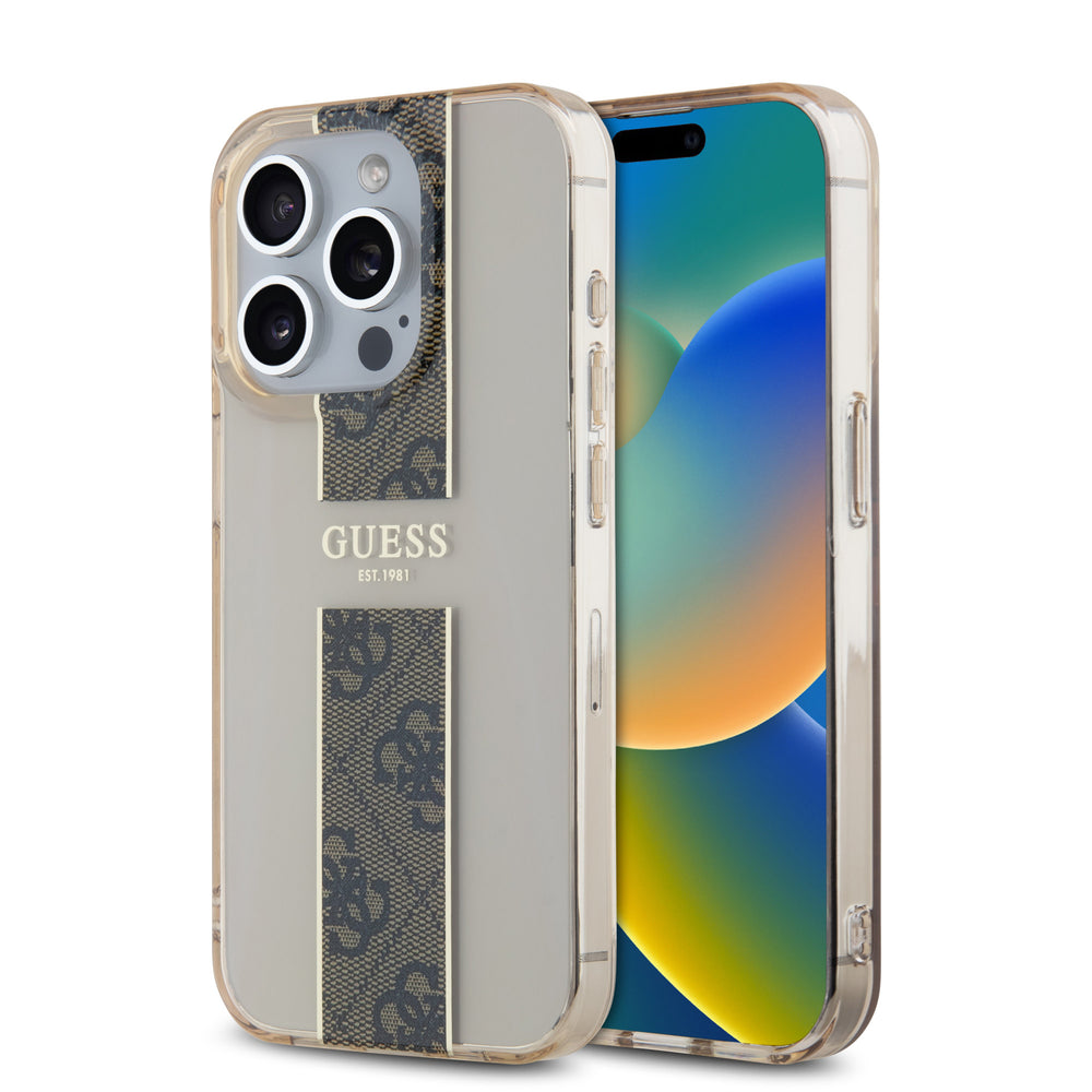 Guess iPhone 15 Pro Max Backcover hoesje IML 4G Stripe - Bruin-Hoesjes-Ilumina Benelux