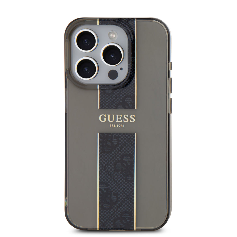 Guess iPhone 15 Pro Max Backcover hoesje IML 4G Stripe - Zwart-Hoesjes-Ilumina Benelux