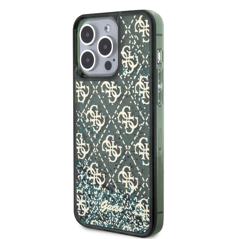 Guess iPhone 15 Pro Max Backcover hoesje - Liquid Glitter - 4G Pattern - Groen-Hoesjes-Ilumina Benelux