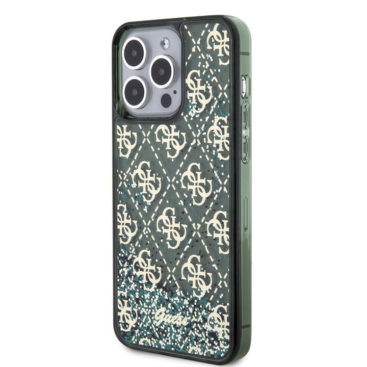Guess iPhone 15 Pro Max Backcover hoesje - Liquid Glitter - 4G Pattern - Groen-Hoesjes-Ilumina Benelux