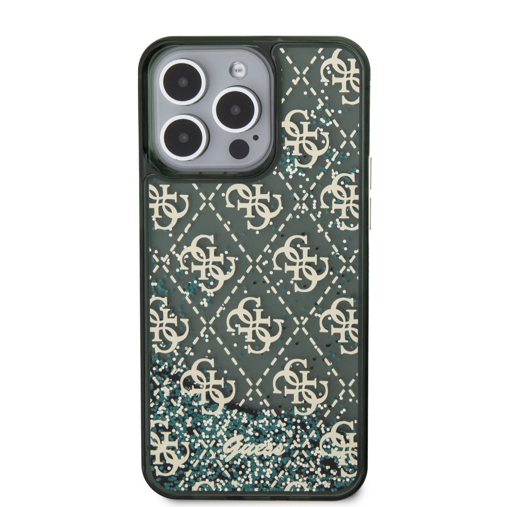 Guess iPhone 15 Pro Max Backcover hoesje - Liquid Glitter - 4G Pattern - Groen-Hoesjes-Ilumina Benelux