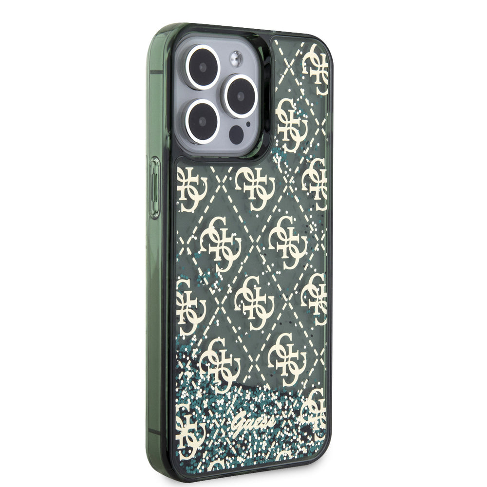 Guess iPhone 15 Pro Max Backcover hoesje - Liquid Glitter - 4G Pattern - Groen-Hoesjes-Ilumina Benelux