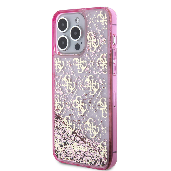 Guess iPhone 15 Pro Max Backcover hoesje - Liquid Glitter - 4G Pattern - Roze-Hoesjes-Ilumina Benelux