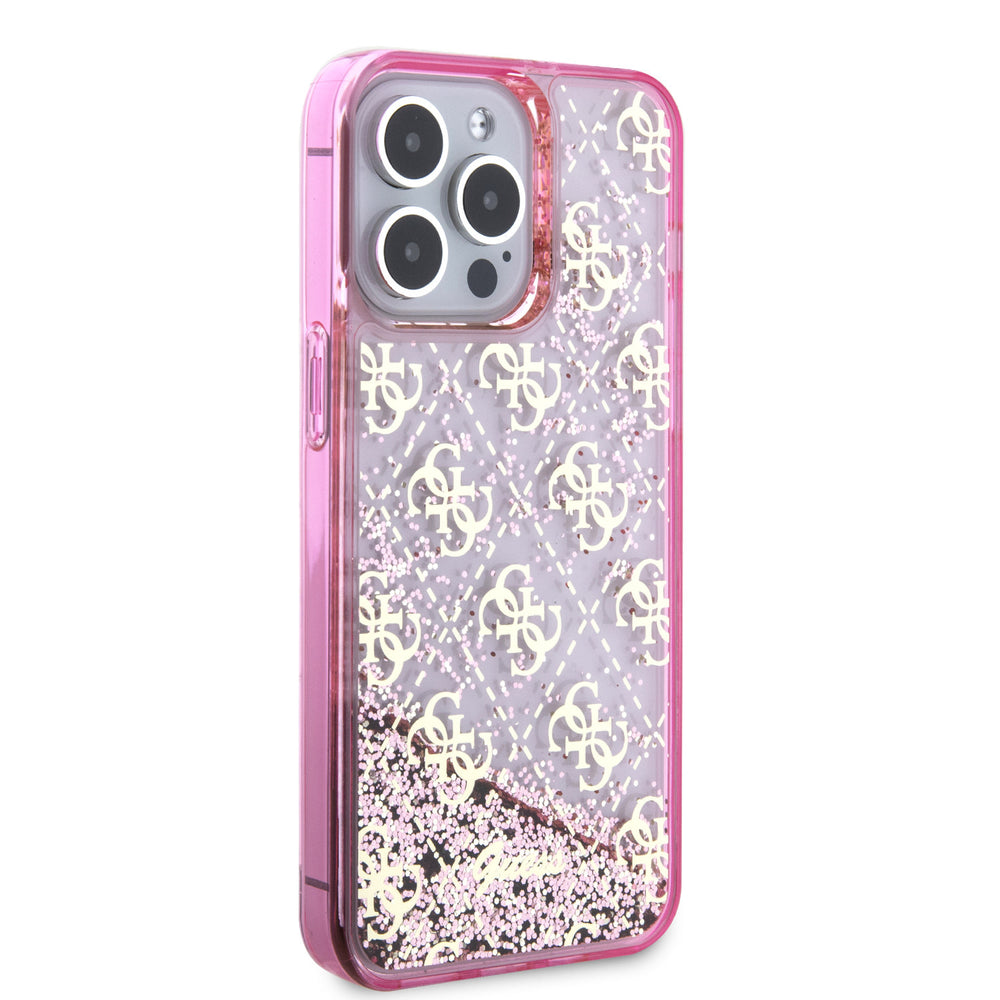 Guess iPhone 15 Pro Max Backcover hoesje - Liquid Glitter - 4G Pattern - Roze-Hoesjes-Ilumina Benelux