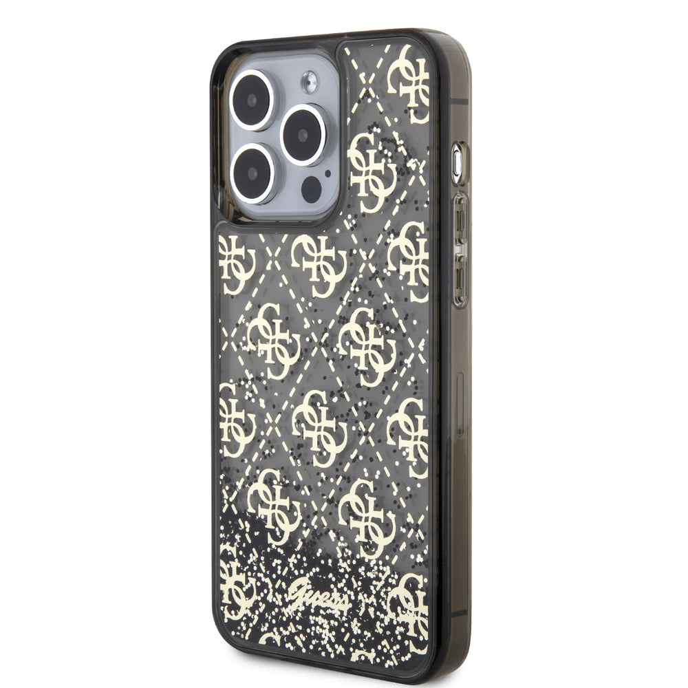 Guess iPhone 15 Pro Max Backcover hoesje - Liquid Glitter - 4G Pattern - Zwart-Hoesjes-Ilumina Benelux