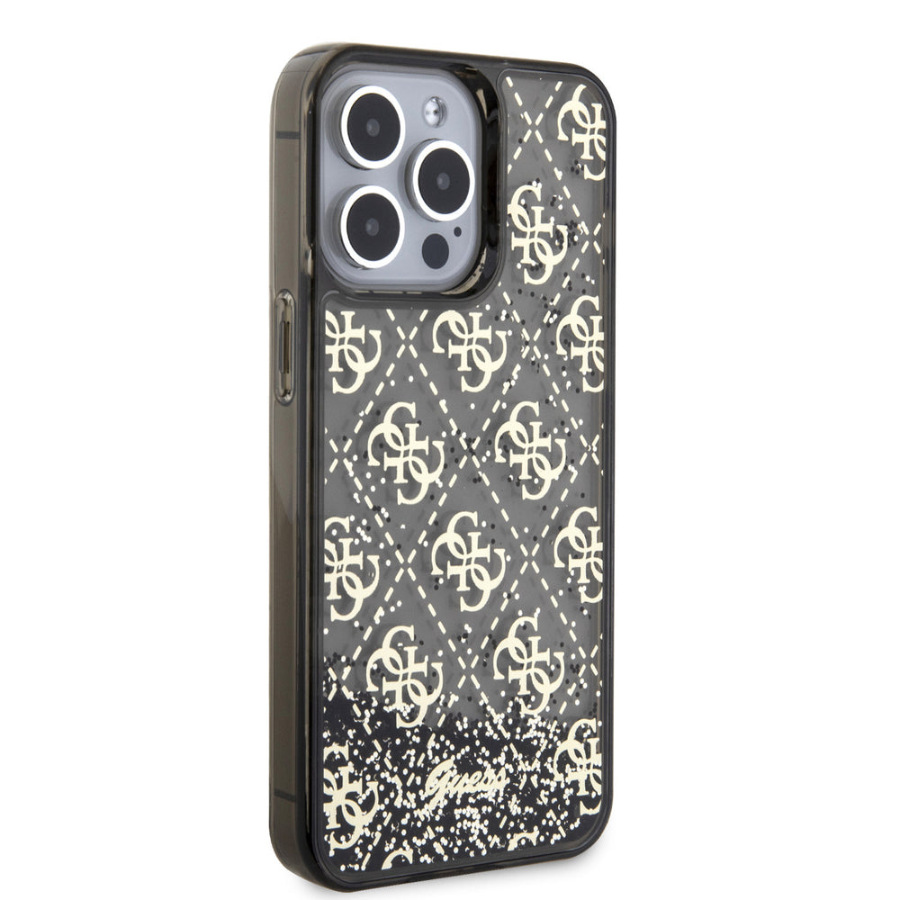 Guess iPhone 15 Pro Max Backcover hoesje - Liquid Glitter - 4G Pattern - Zwart-Hoesjes-Ilumina Benelux
