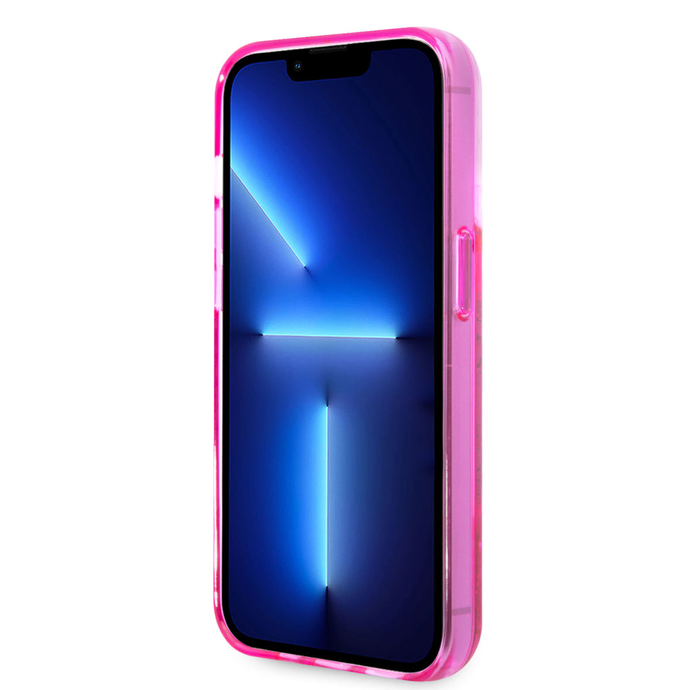 Guess iPhone 15 Pro Max Backcover hoesje - Liquid Glitter - Translucent Logo - Fuchsia-Hoesjes-Ilumina Benelux