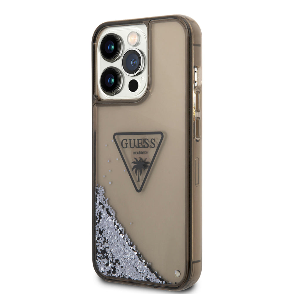 Guess iPhone 15 Pro Max Backcover hoesje - Liquid Glitter - Translucent Logo - Zwart-Hoesjes-Ilumina Benelux