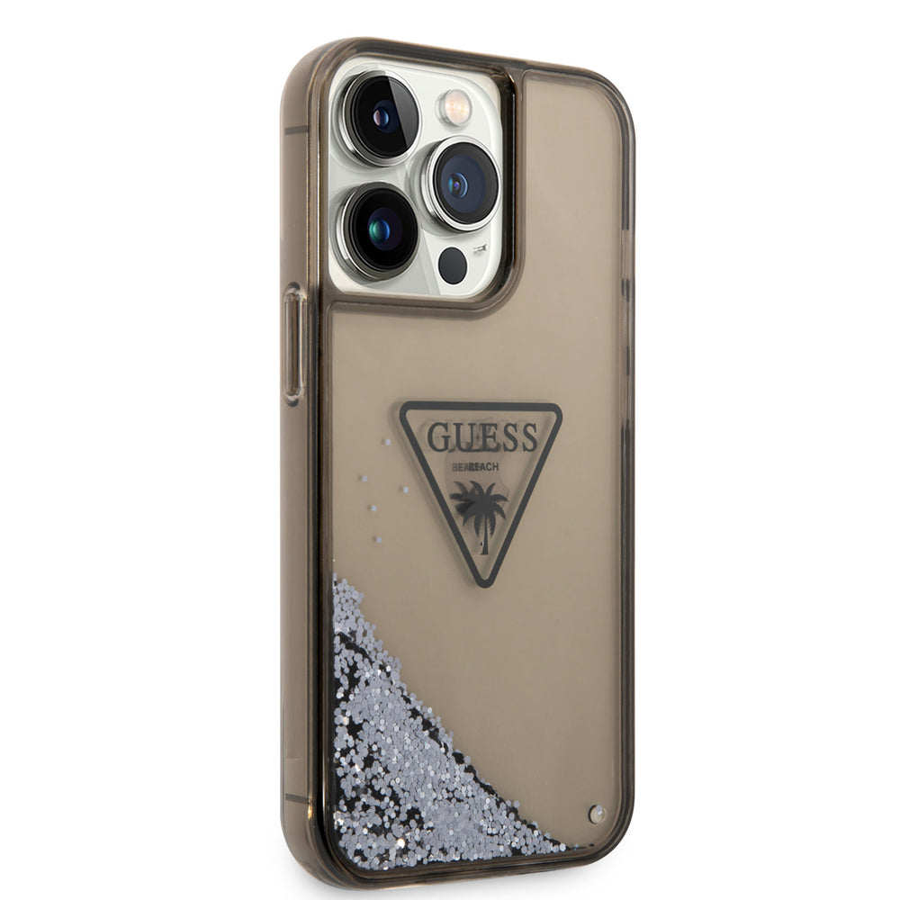 Guess iPhone 15 Pro Max Backcover hoesje - Liquid Glitter - Translucent Logo - Zwart-Hoesjes-Ilumina Benelux
