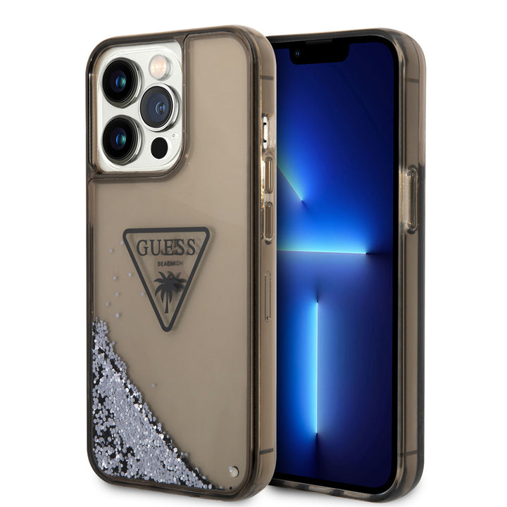 Guess iPhone 15 Pro Max Backcover hoesje - Liquid Glitter - Translucent Logo - Zwart-Hoesjes-Ilumina Benelux