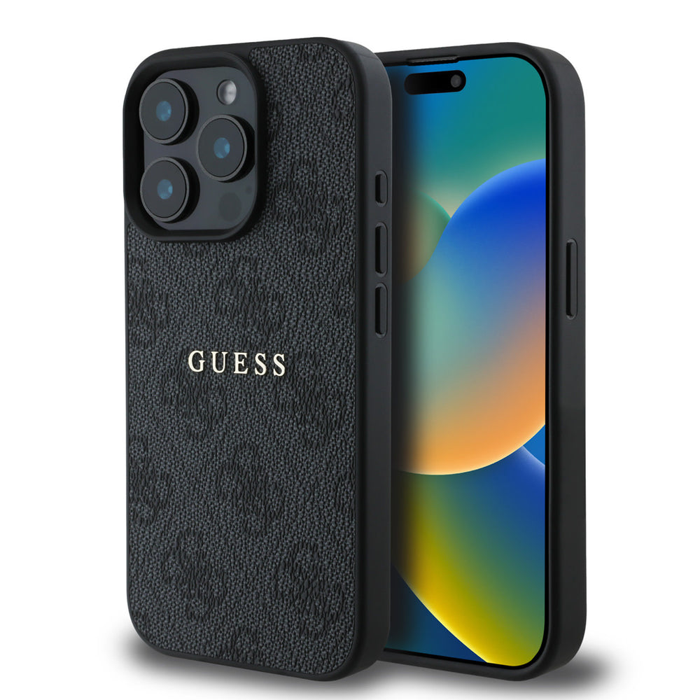 Guess iPhone 15 Pro Max Backcover hoesje - MagSafe - 4G Classic Metal Logo - Zwart-Hoesjes-Ilumina Benelux