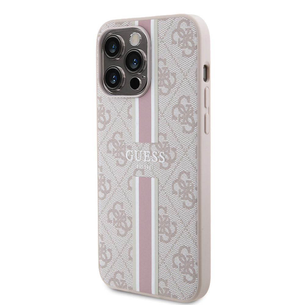 Guess iPhone 15 Pro Max Backcover hoesje - MagSafe - 4G Printed Stripes - Roze-Hoesjes-Ilumina Benelux