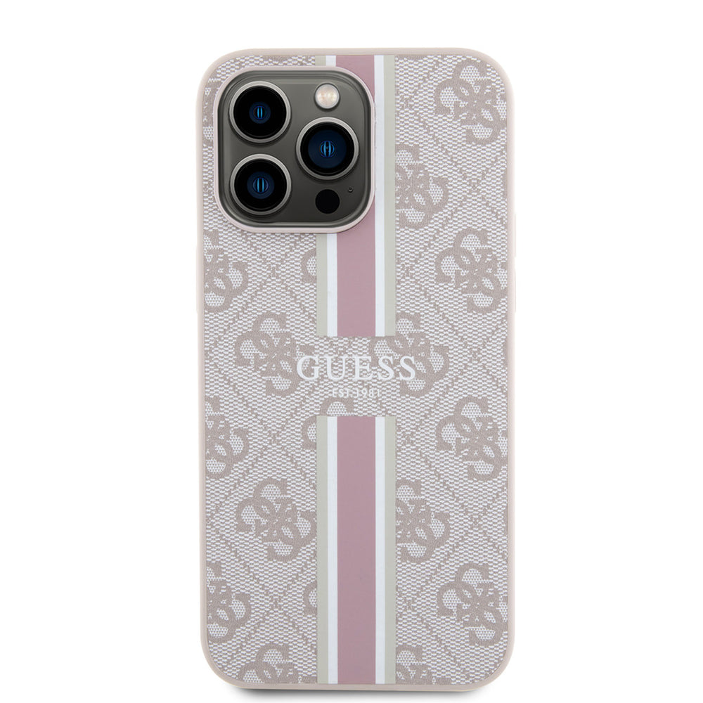 Guess iPhone 15 Pro Max Backcover hoesje - MagSafe - 4G Printed Stripes - Roze-Hoesjes-Ilumina Benelux