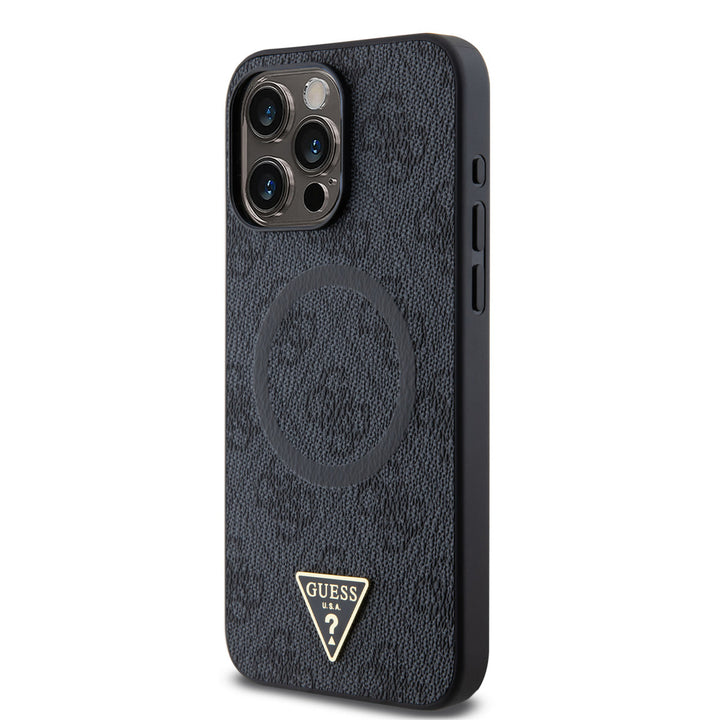 Guess iPhone 15 Pro Max Backcover hoesje - MagSafe - 4G Triangle Logo - Zwart-Hoesjes-Ilumina Benelux