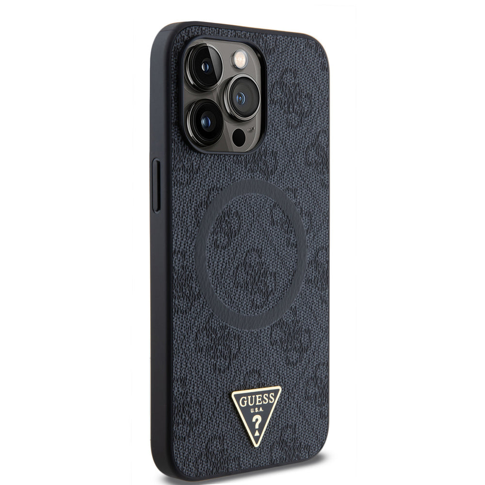 Guess iPhone 15 Pro Max Backcover hoesje - MagSafe - 4G Triangle Logo - Zwart-Hoesjes-Ilumina Benelux
