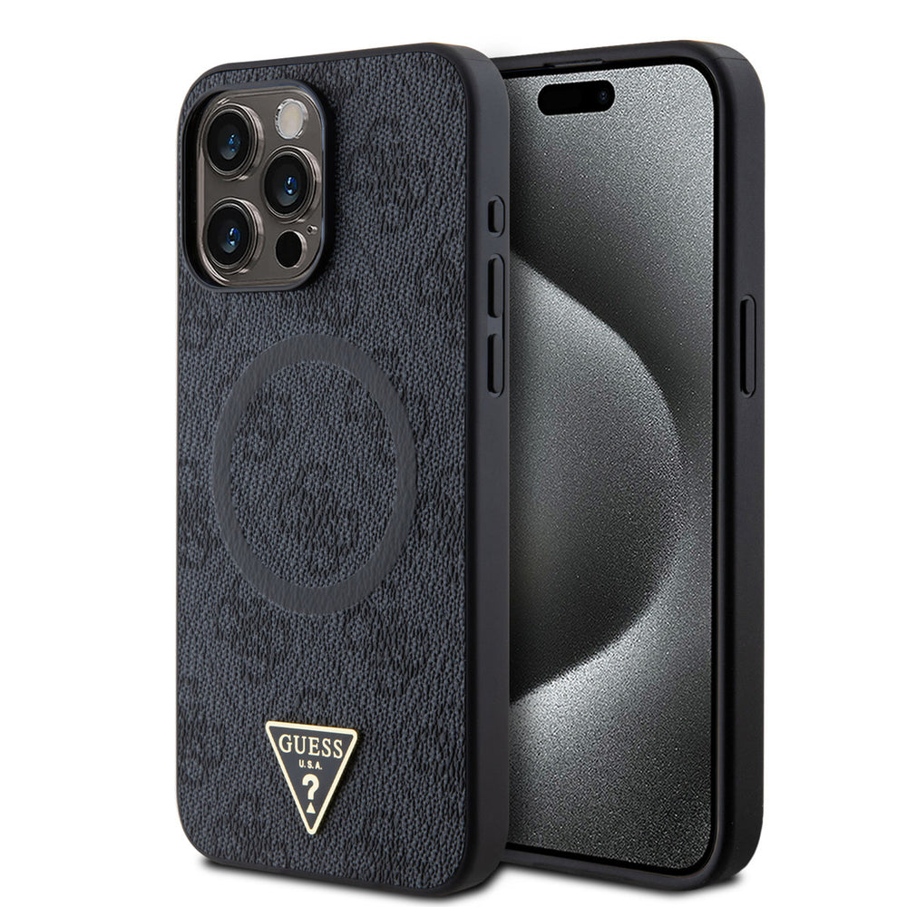 Guess iPhone 15 Pro Max Backcover hoesje - MagSafe - 4G Triangle Logo - Zwart-Hoesjes-Ilumina Benelux