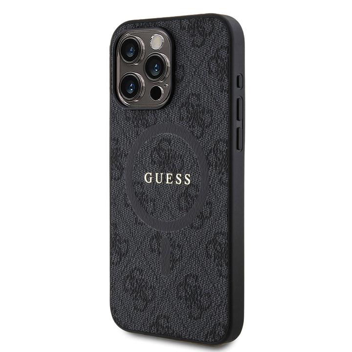 Guess iPhone 15 Pro Max Backcover hoesje - Magsafe PU Leather - 4G Classic Logo - Zwart-Hoesjes-Ilumina Benelux