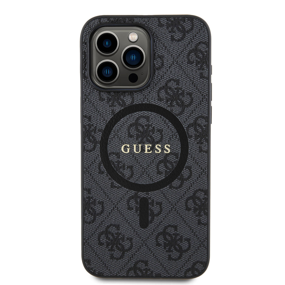 Guess iPhone 15 Pro Max Backcover hoesje - Magsafe PU Leather - 4G Classic Logo - Zwart-Hoesjes-Ilumina Benelux