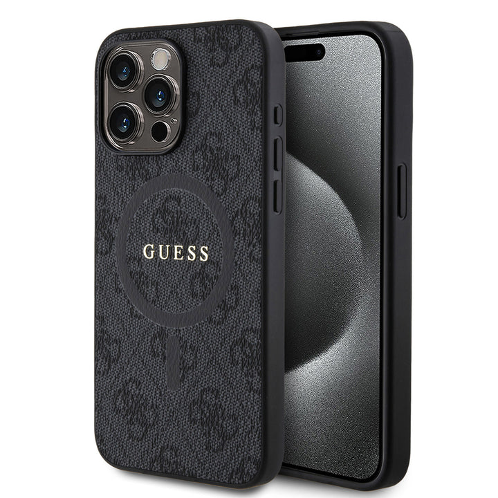 Guess iPhone 15 Pro Max Backcover hoesje - Magsafe PU Leather - 4G Classic Logo - Zwart-Hoesjes-Ilumina Benelux