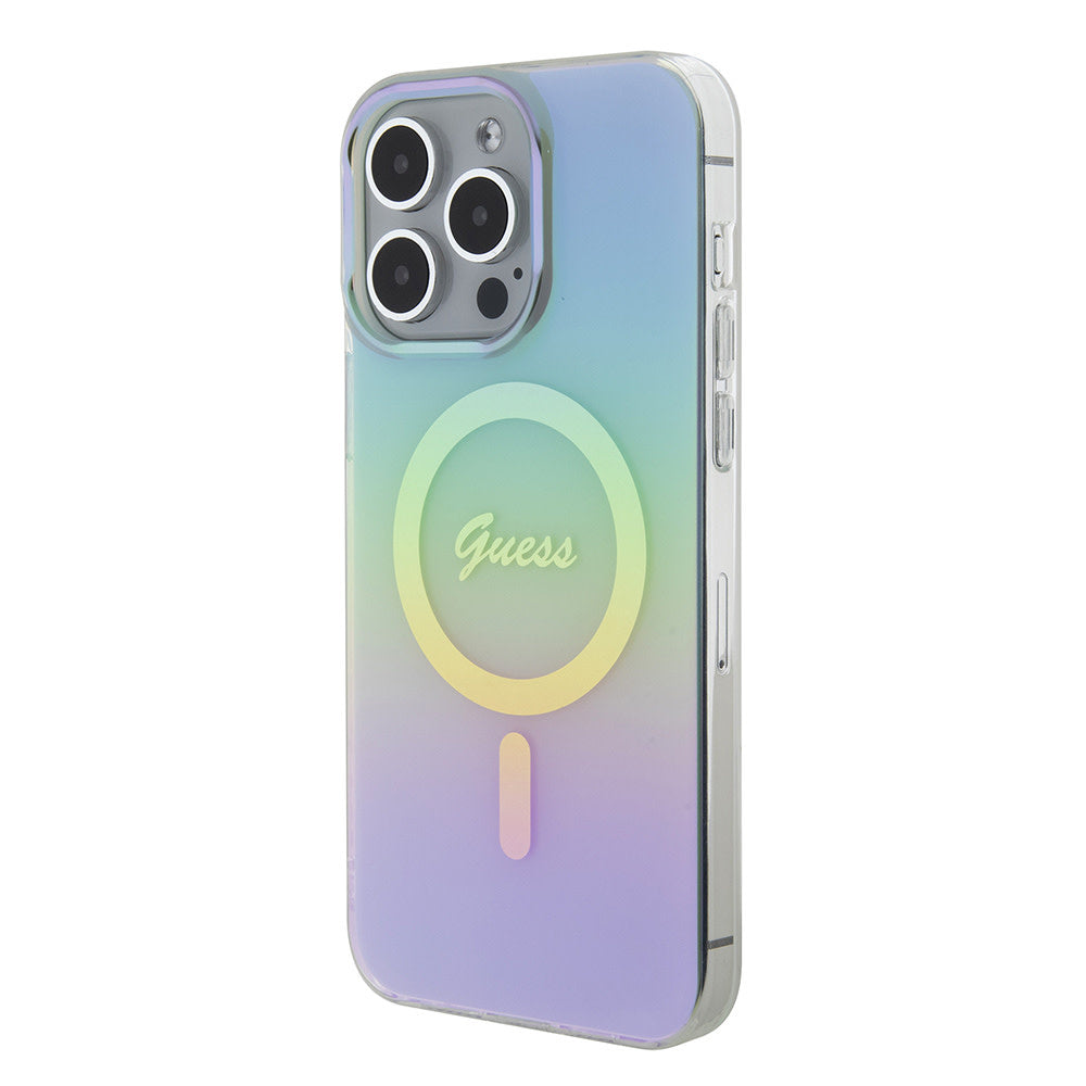 Guess iPhone 15 Pro Max Backcover hoesje Magsafe iridescent - Turquoise-Hoesjes-Ilumina Benelux