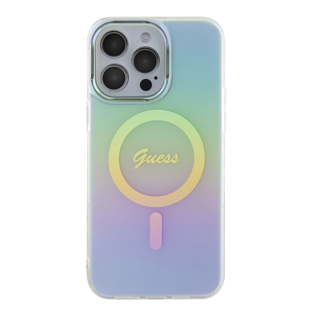 Guess iPhone 15 Pro Max Backcover hoesje Magsafe iridescent - Turquoise-Hoesjes-Ilumina Benelux