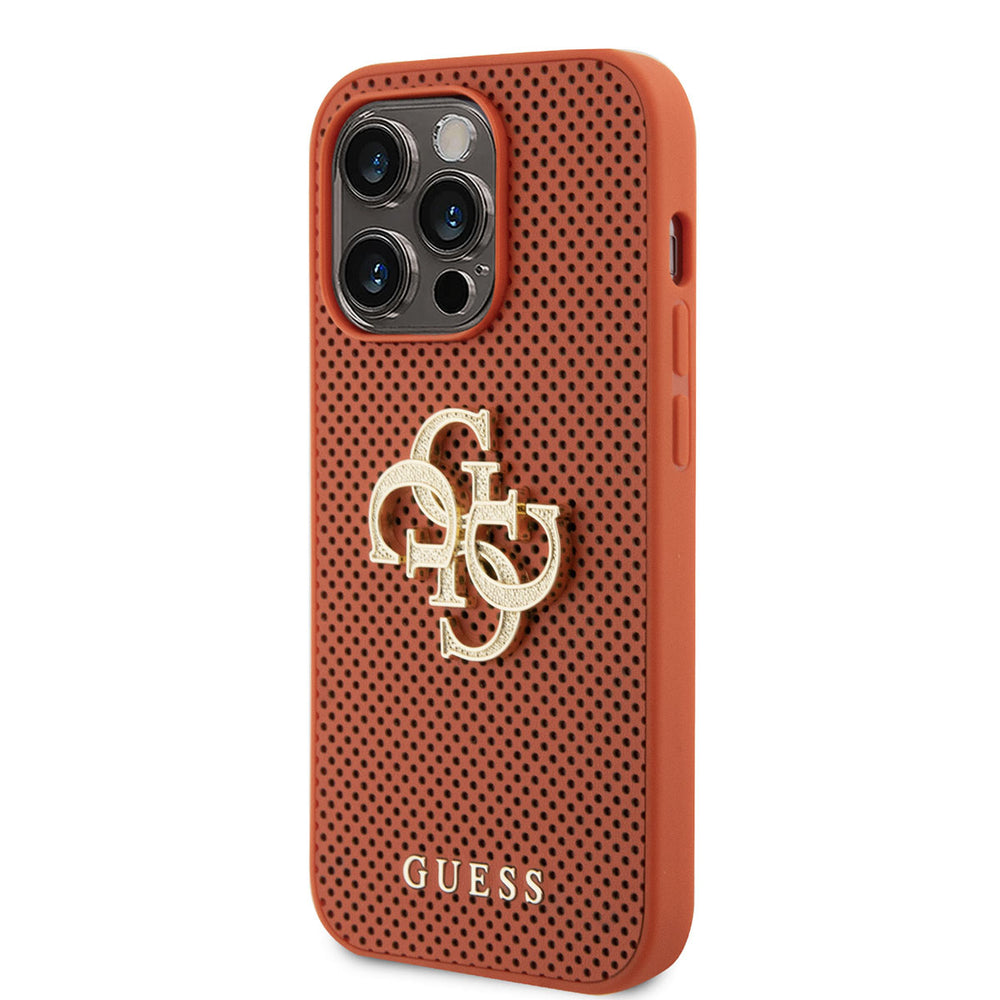 Guess iPhone 15 Pro Max Backcover hoesje Perforated 4G - glitter - Oranje-Hoesjes-Ilumina Benelux