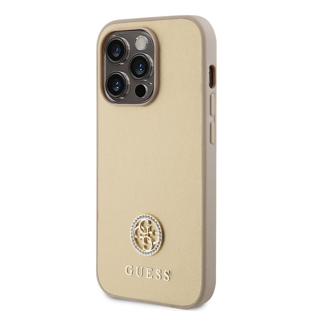 Guess iPhone 15 Pro Max Hardcase Backcover Metal Logo Strass - Goud-Hoesjes-Ilumina Benelux