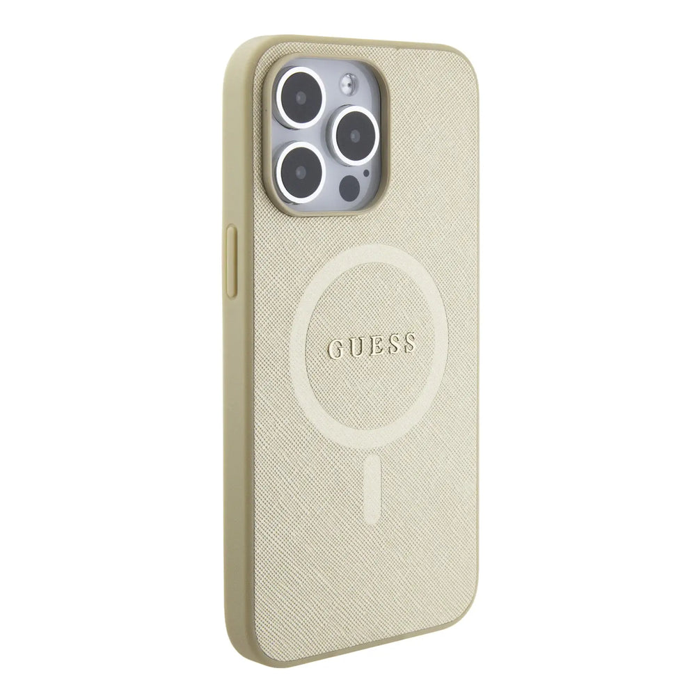 Guess iPhone 15 Pro Max Hardcase Backcover Saffiano - Beige-Hoesjes-Ilumina Benelux