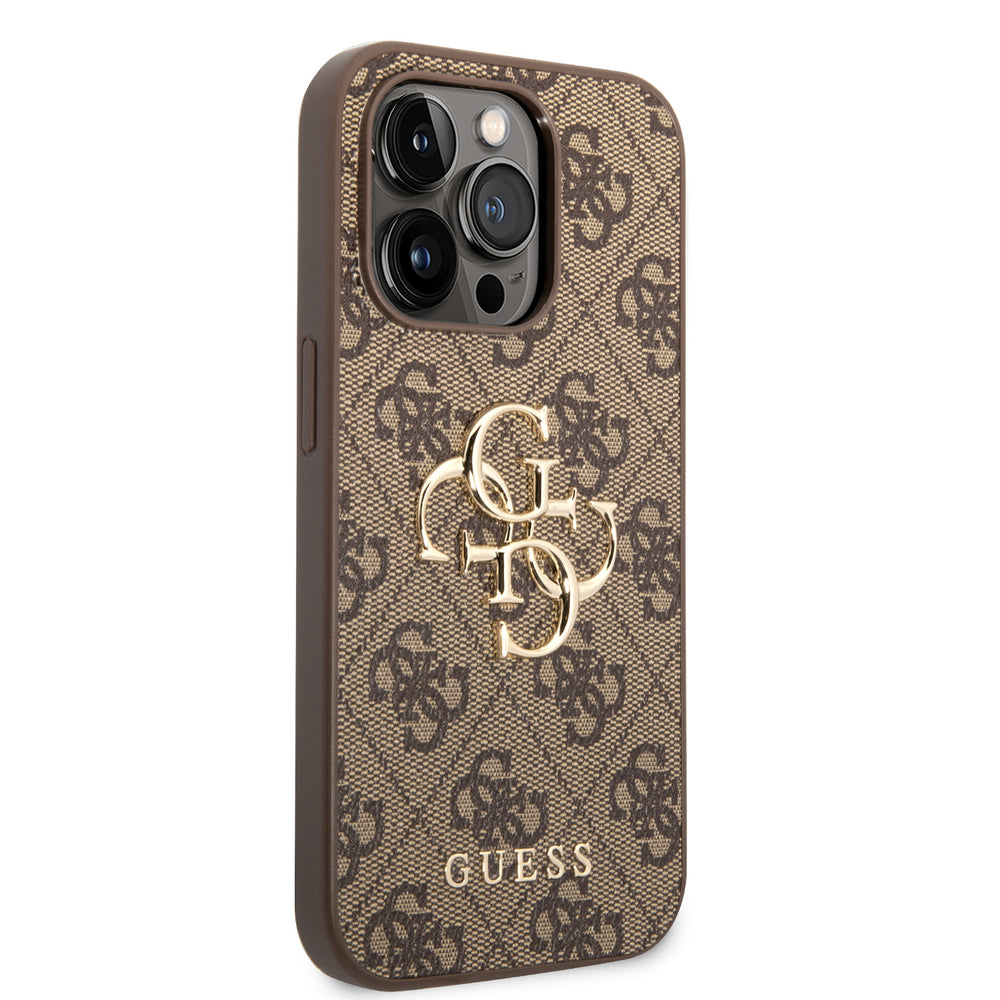 Guess iPhone 15 Pro Max Hardcase hoesje - 4G - Big Metal Logo - Bruin-Hoesjes-Ilumina Benelux