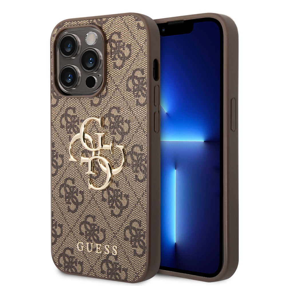 Guess iPhone 15 Pro Max Hardcase hoesje - 4G - Big Metal Logo - Bruin-Hoesjes-Ilumina Benelux