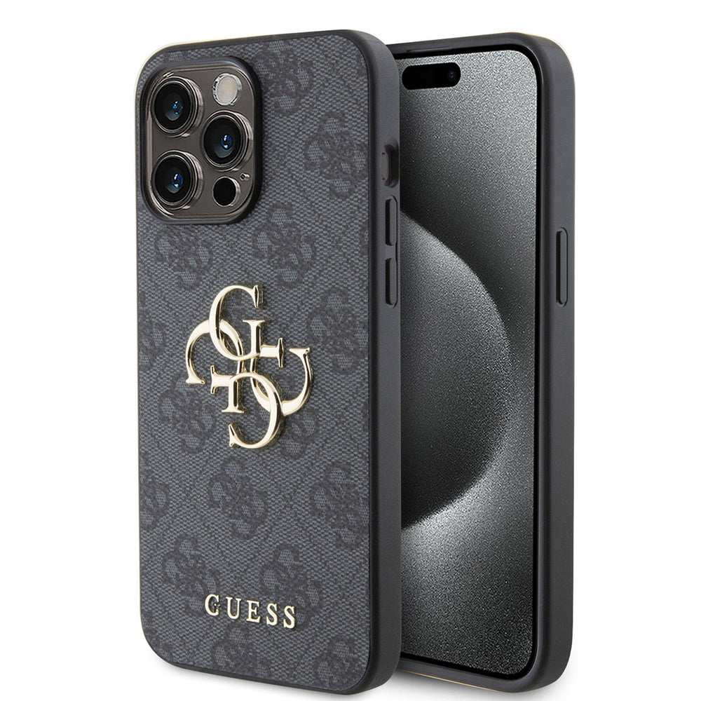 Guess iPhone 15 Pro Max Hardcase hoesje - 4G - Big Metal Logo - Grijs-Hoesjes-Ilumina Benelux
