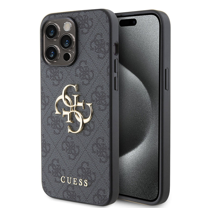 Guess iPhone 15 Pro Max Hardcase hoesje - 4G - Big Metal Logo - Grijs-Hoesjes-Ilumina Benelux