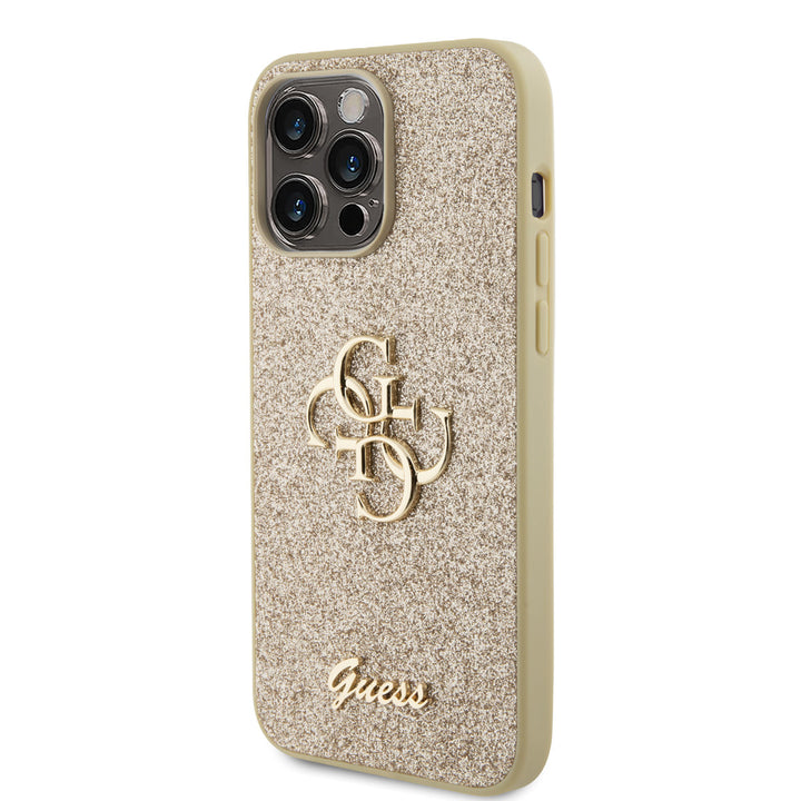 Guess iPhone 15 Pro Max Hardcase hoesje - Big 4G - Fixed Glitter - Goud-Hoesjes-Ilumina Benelux