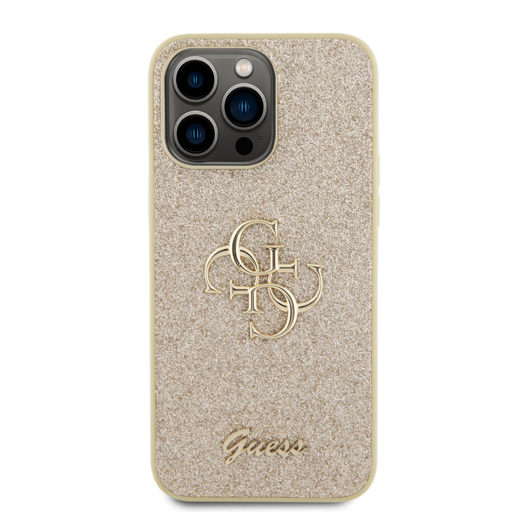 Guess iPhone 15 Pro Max Hardcase hoesje - Big 4G - Fixed Glitter - Goud-Hoesjes-Ilumina Benelux