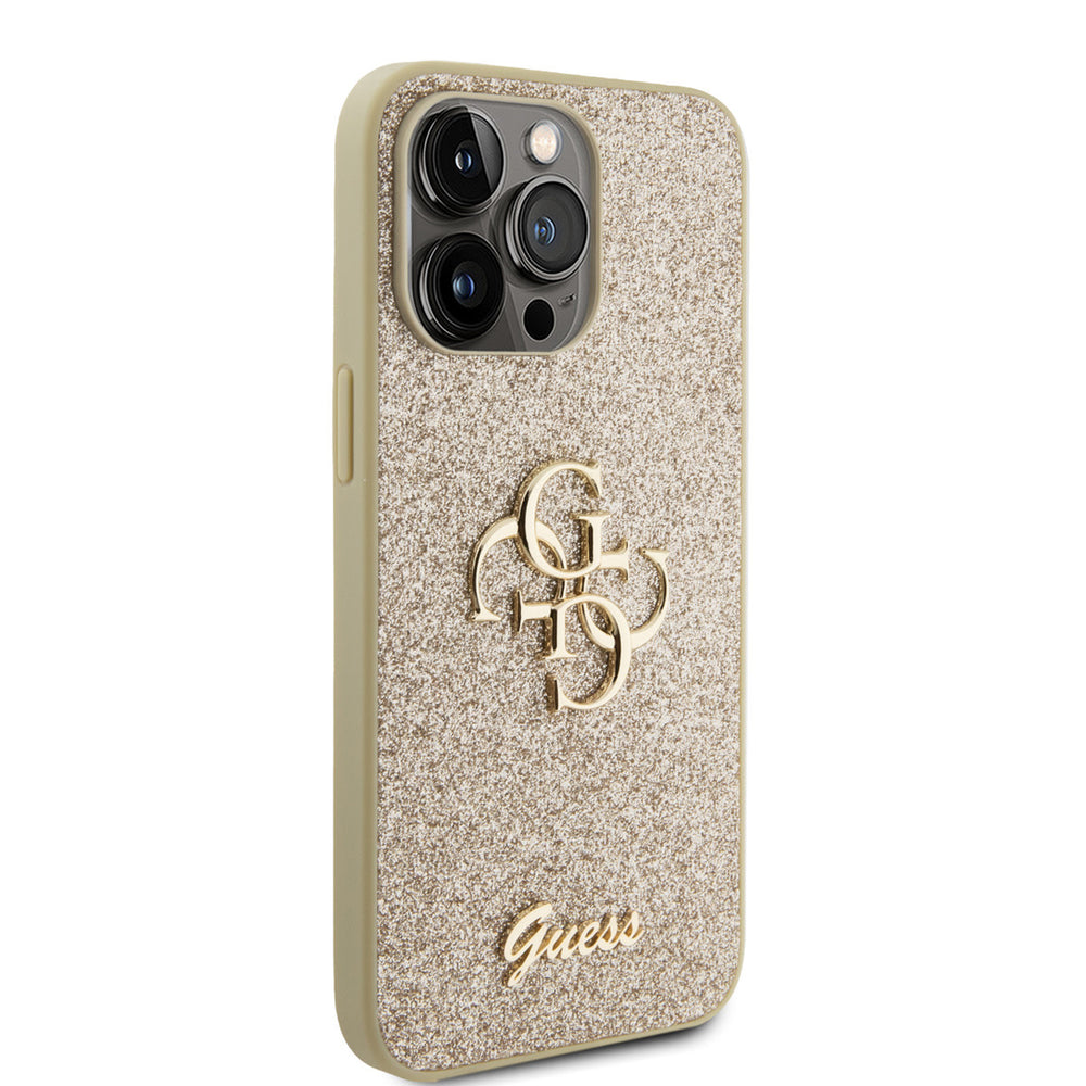 Guess iPhone 15 Pro Max Hardcase hoesje - Big 4G - Fixed Glitter - Goud-Hoesjes-Ilumina Benelux