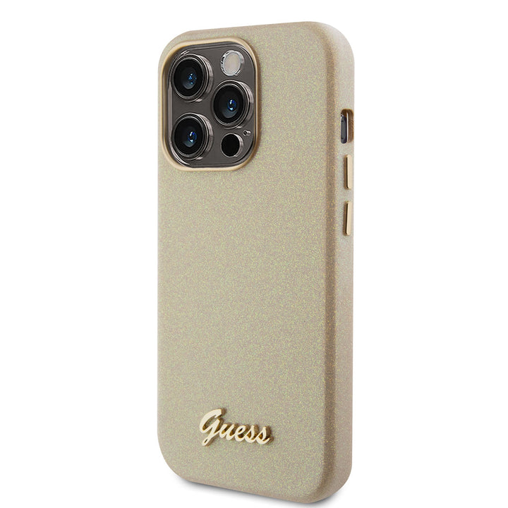 Guess iPhone 15 Pro TPU Back Cover hoesje - Glitter Glossy Script - Goud-Hoesjes-Ilumina Benelux