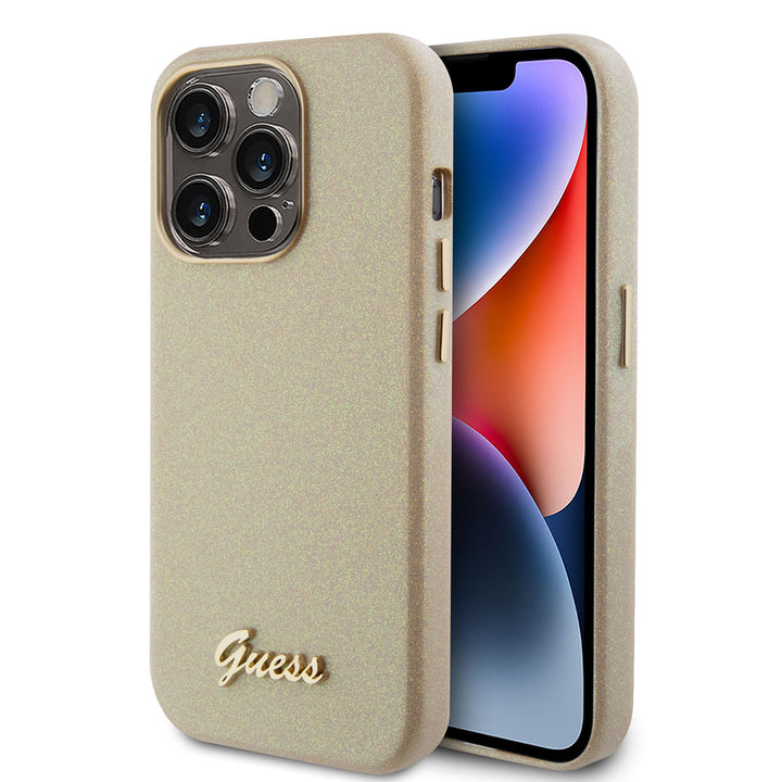 Guess iPhone 15 Pro TPU Back Cover hoesje - Glitter Glossy Script - Goud-Hoesjes-Ilumina Benelux