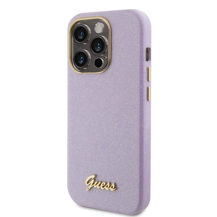 Guess iPhone 15 Pro TPU Back Cover hoesje - Glitter Glossy Script - Lila-Hoesjes-Ilumina Benelux