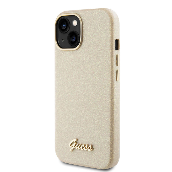 Guess iPhone 15 TPU Back Cover hoesje - Glitter Glossy Script - Goud-Hoesjes-Ilumina Benelux