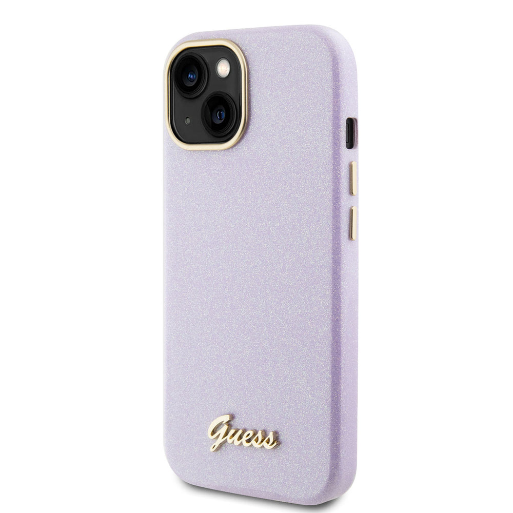 Guess iPhone 15 TPU Back Cover hoesje - Glitter Glossy Script - Lila-Hoesjes-Ilumina Benelux